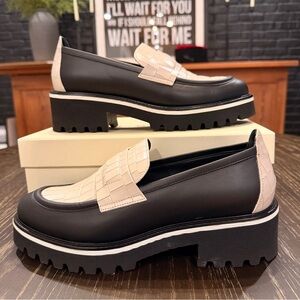 M. Gemi Black/Oyster Chunky Loafer. The Elsa. Note scuff on right shoe toe.